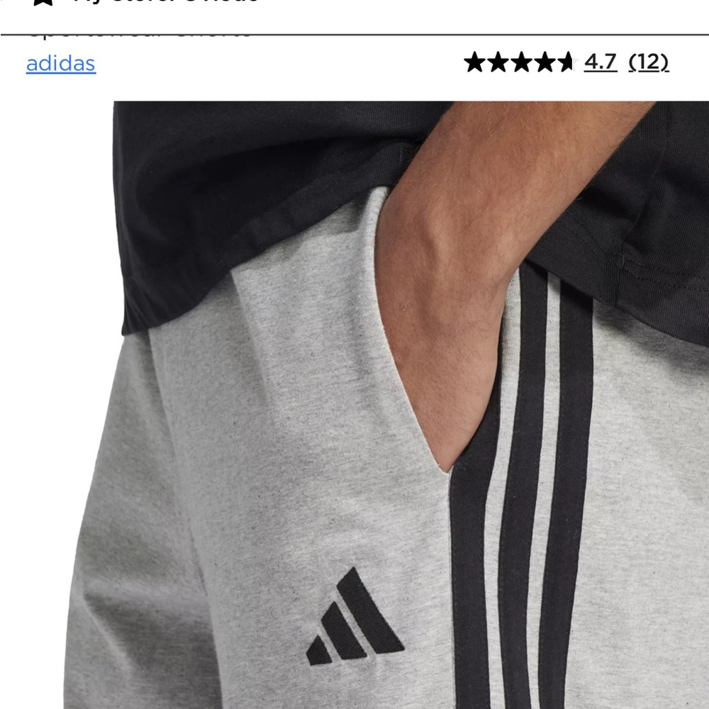 Adidas Men’s Essential Three Stripes Fleece Gray Shorts - Picture 3 of 11